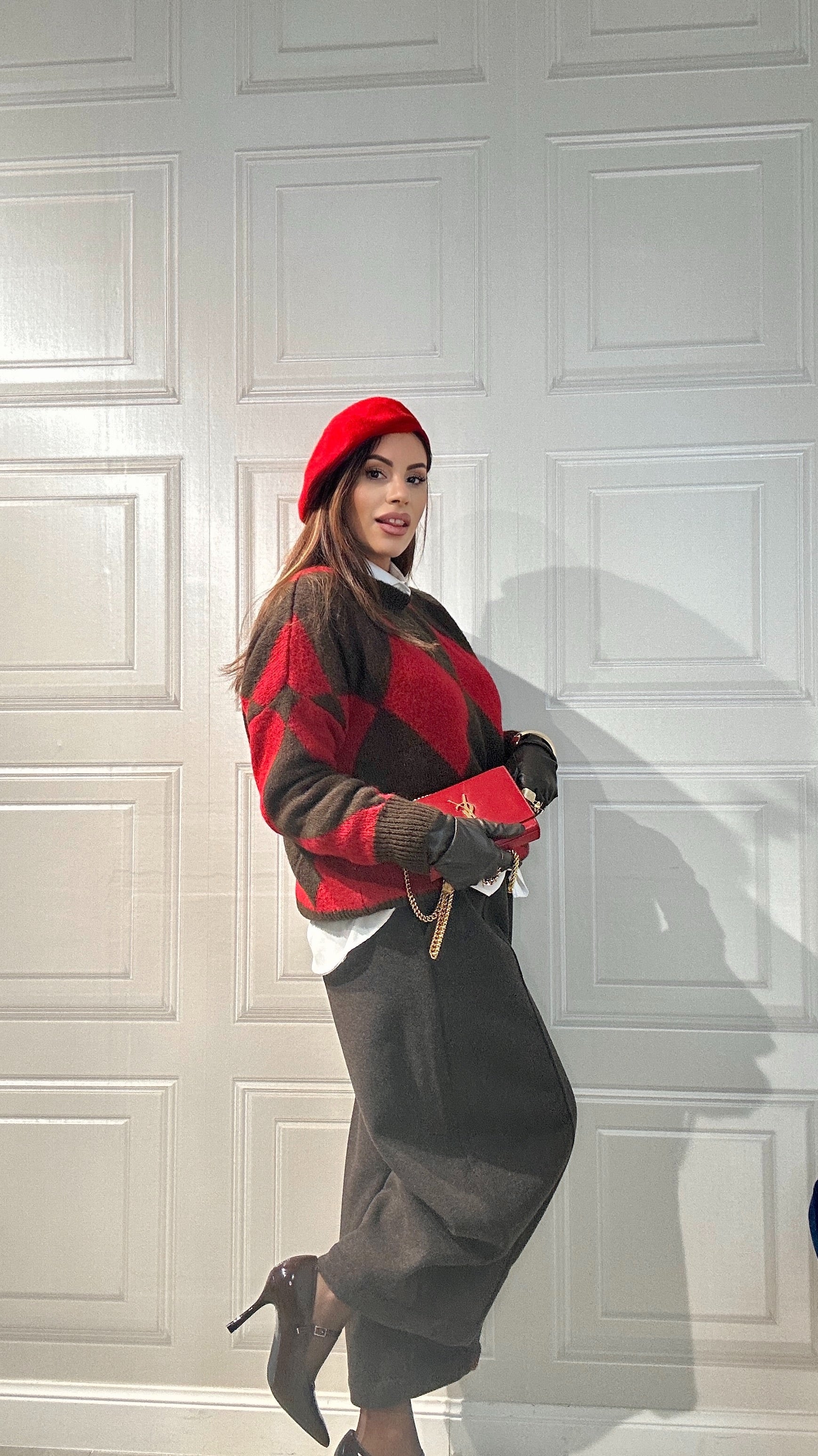 Cardigan Rombi rosso e marrone
